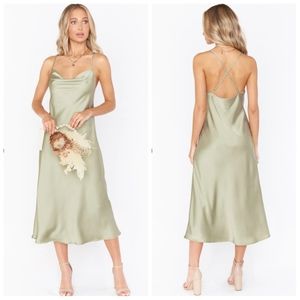NWOT  Show Me Your MuMu Verona Cowl Dress ~ Moss Green Luxe Satin